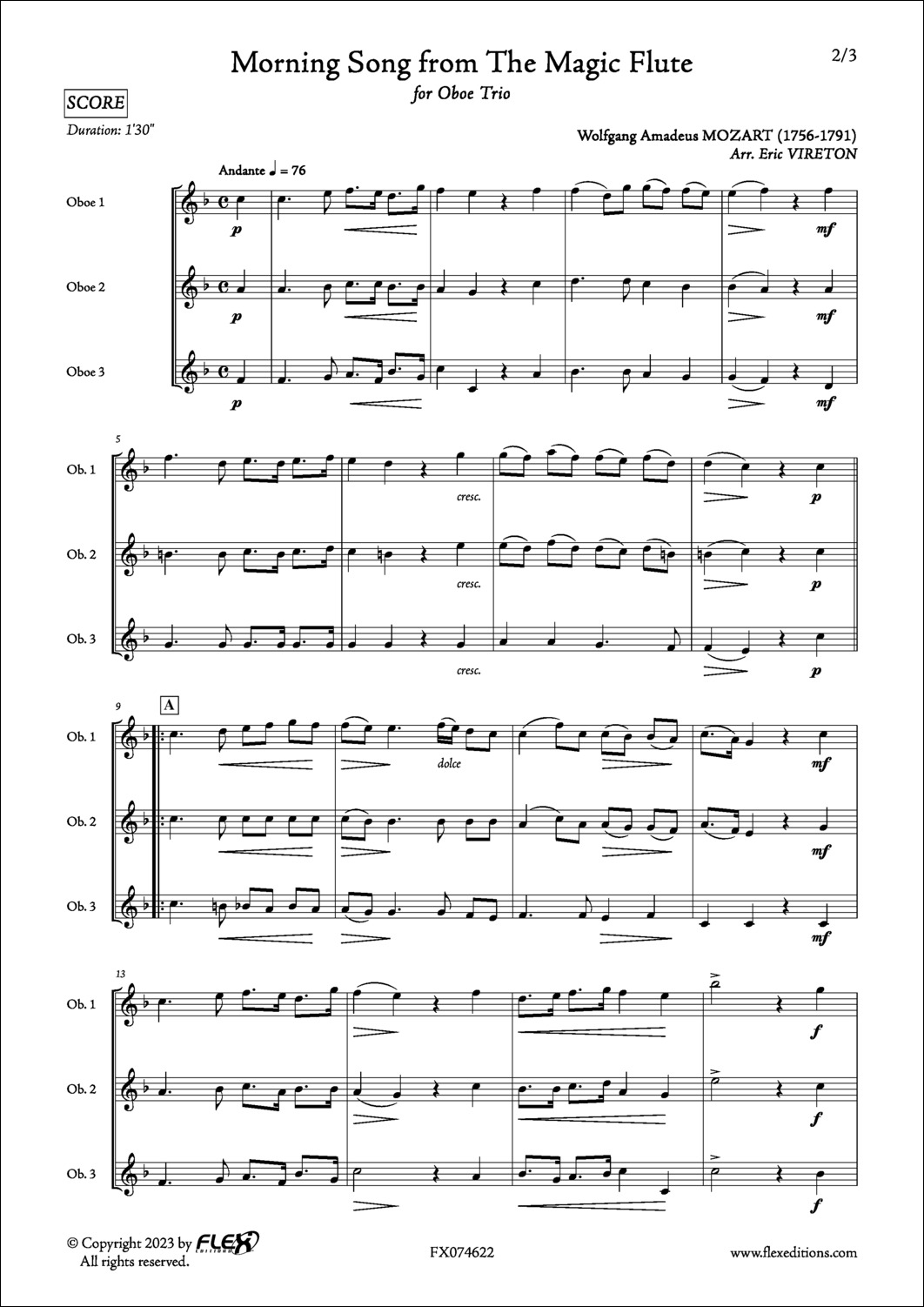 W. A. MOZART - E. VIRETON - Morning Song from The Magic Flute - Sheet ...